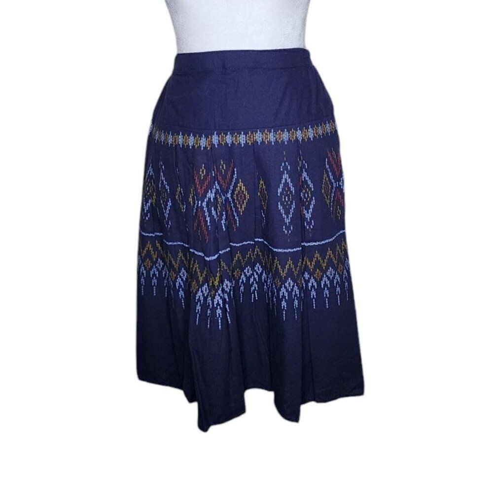 Vintage Aztec Print Boho Circle Skirt Womens Size XS Blue